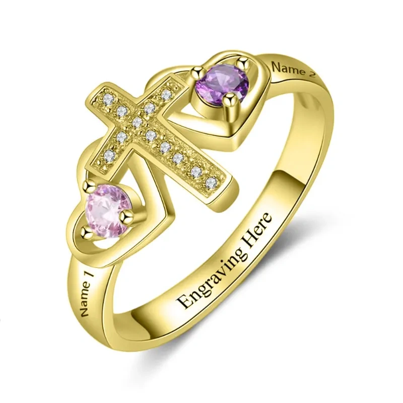 10K Gold Crystal Cross Ring-4