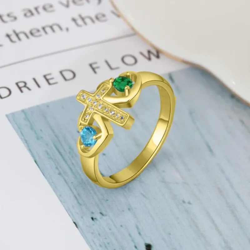 خاتم صليب كريستالي من الذهب الأبيض عيار 10 قيراط-3