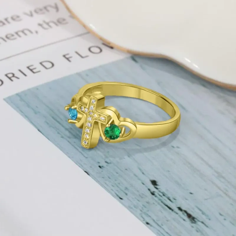 خاتم صليب كريستالي من الذهب الأبيض عيار 10 قيراط-4