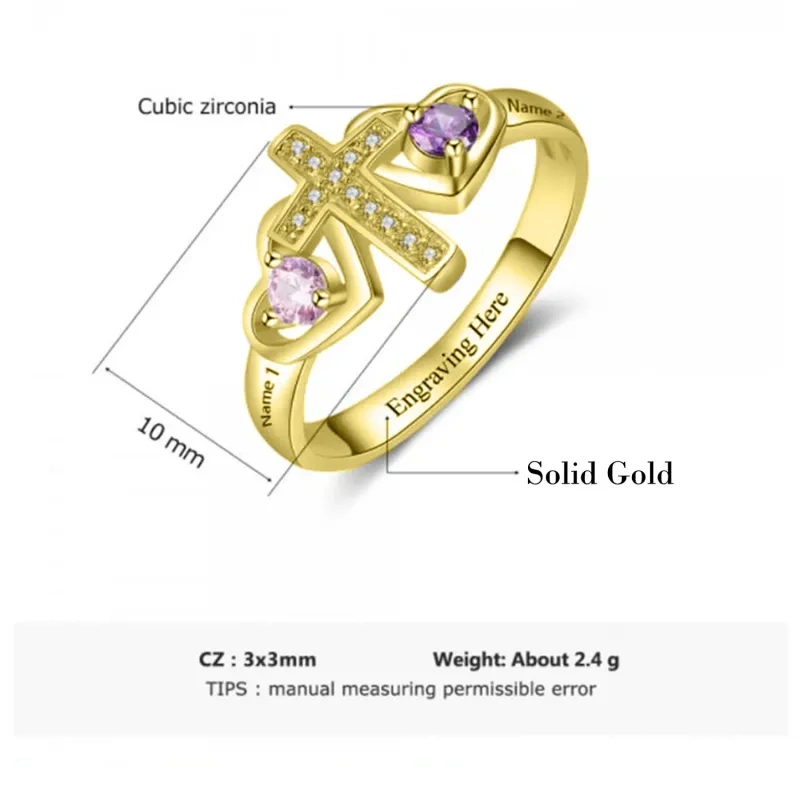 خاتم صليب كريستالي من الذهب الأبيض عيار 10 قيراط-5