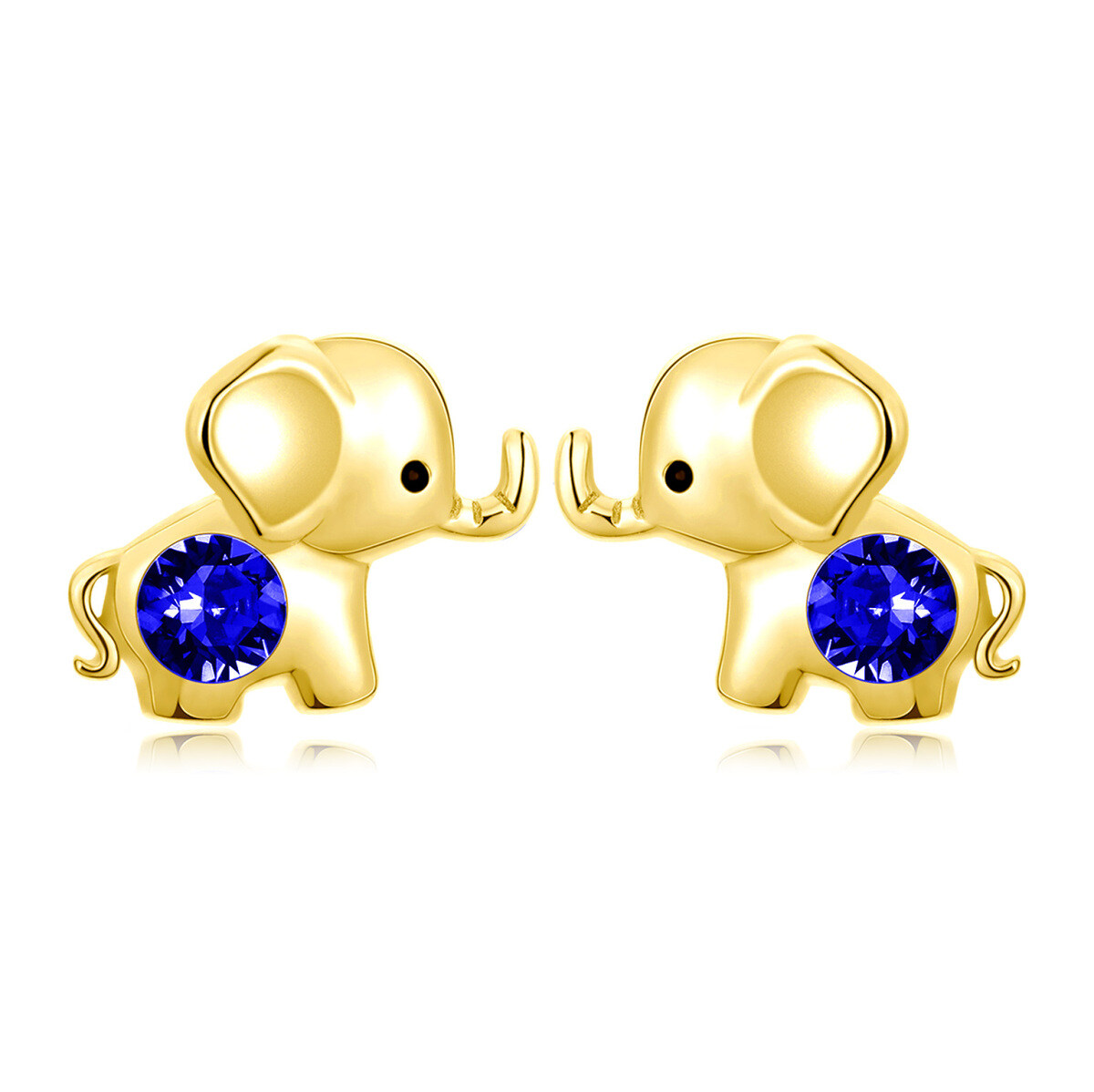 18K Gold Crystal Elephant Stud Earrings-1