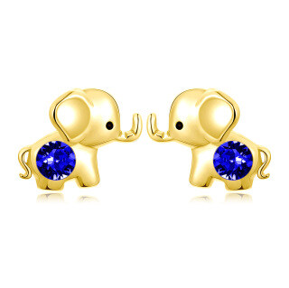 10K Gold Crystal Elephant Stud Earrings-2