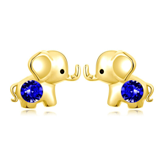 10K Gold Crystal Elephant Stud Earrings