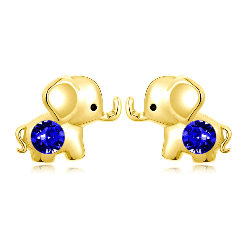 أقراط مرصعة بالكريستال على شكل فيل من الذهب عيار 10 قيراط-19