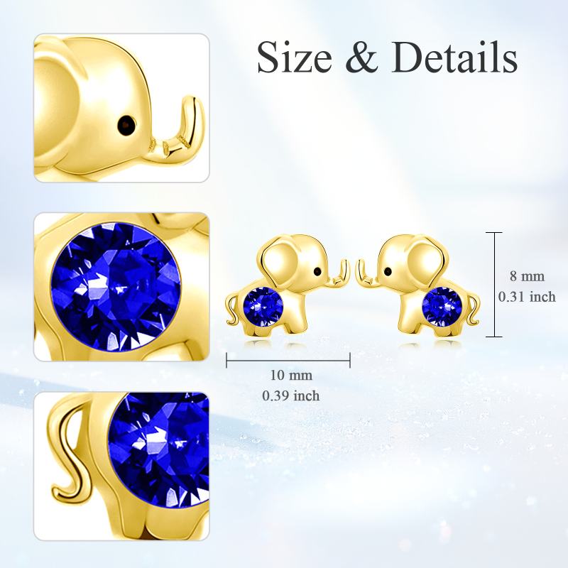 10K White Gold Crystal Elephant Stud Earrings-5