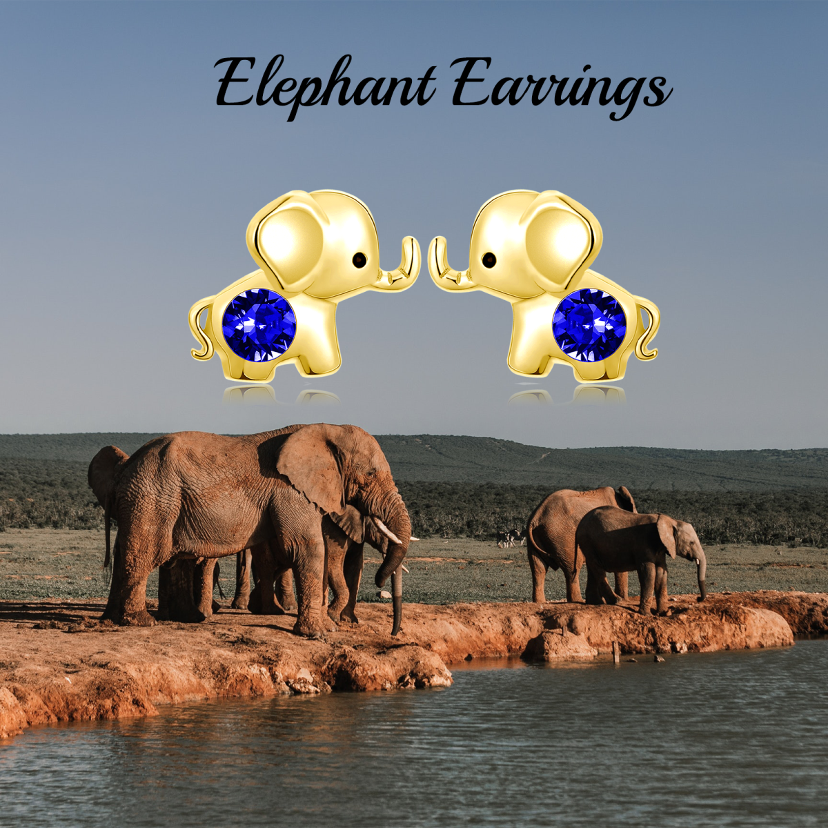 10K Gold Crystal Elephant Stud Earrings-6