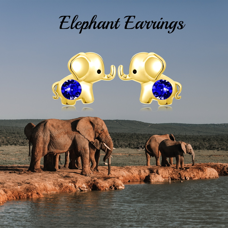 10K White Gold Crystal Elephant Stud Earrings-6