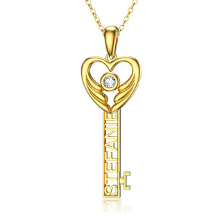 10K Gold Crystal Key Pendant Necklace-35