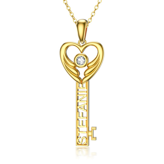 10K Gold Crystal Key Pendant Necklace