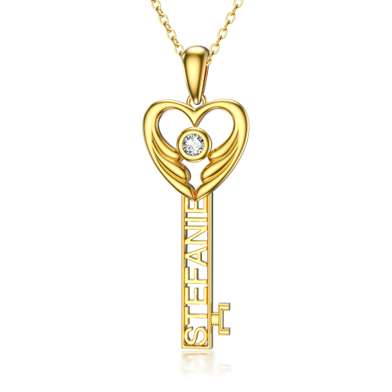 10K Gold Crystal Key Pendant Necklace-7