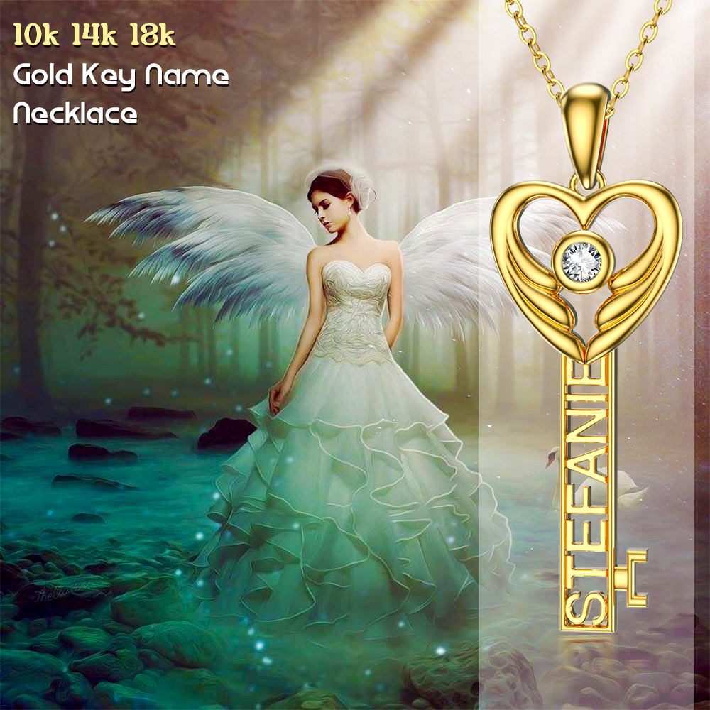 Collar con colgante de llave de cristal de oro de 10 quilates-3