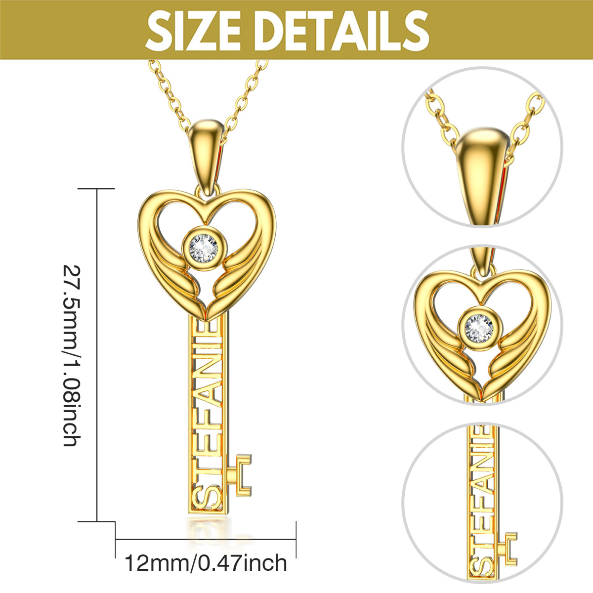 10K Gold Crystal Key Pendant Necklace-6