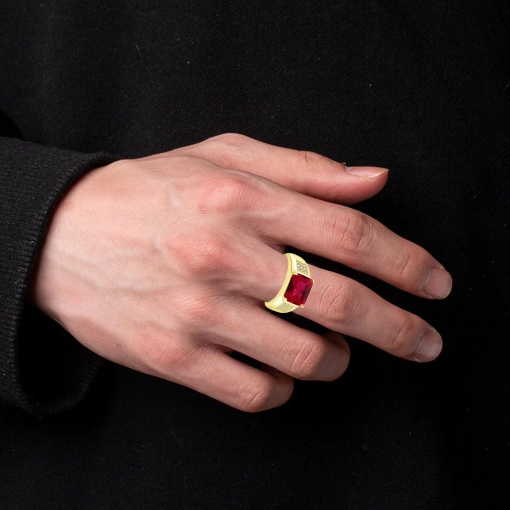Bague gravée personnalisée en or 10 carats avec moissanite pour homme-2