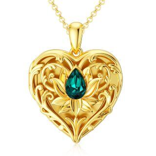 10K Gold Crystal Lotus Heart Necklace For Women-46