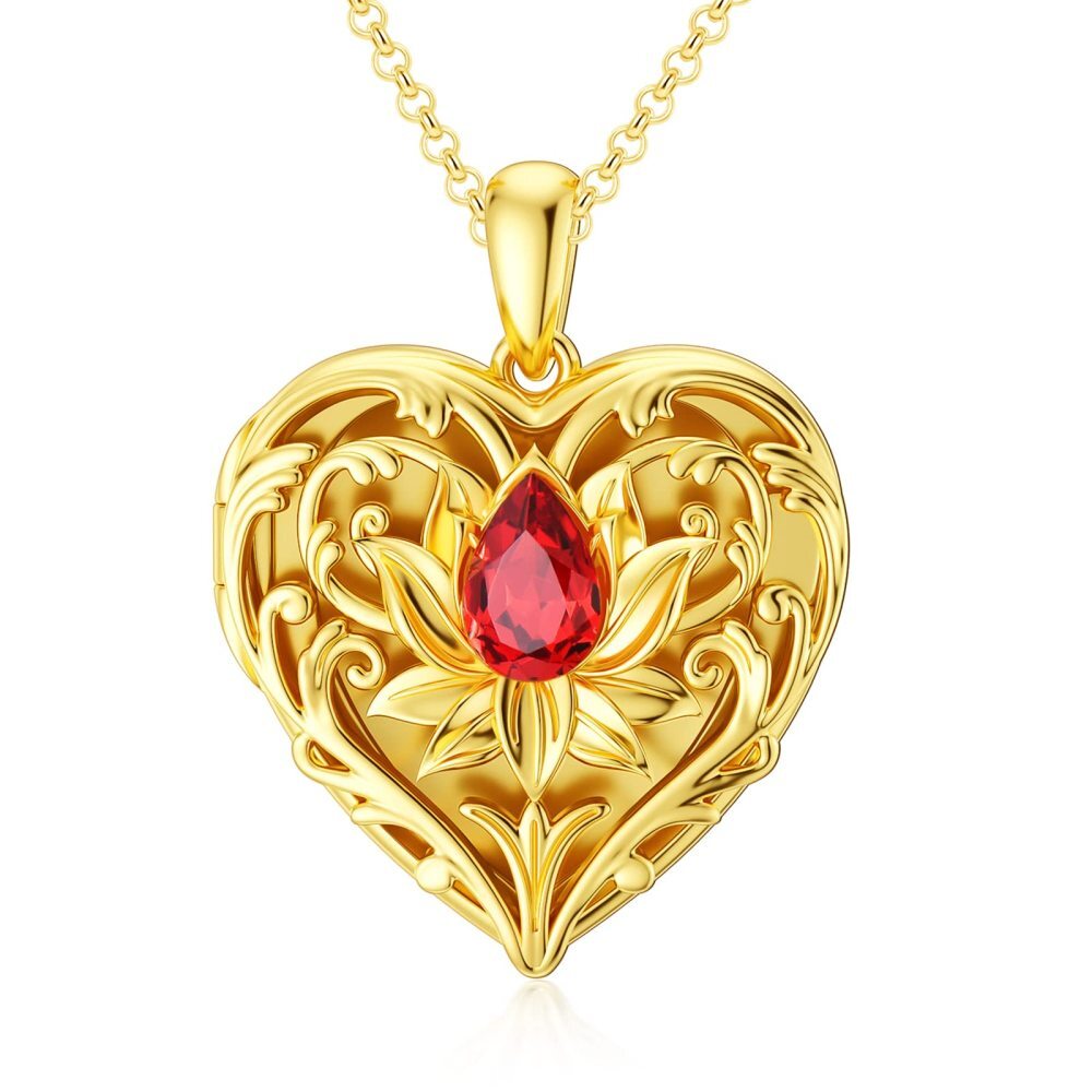 10K Gold Crystal Lotus Heart Necklace For Women-1