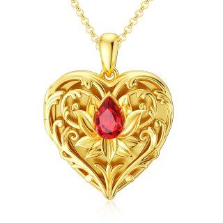 10K Gold Crystal Lotus Heart Necklace For Women-8