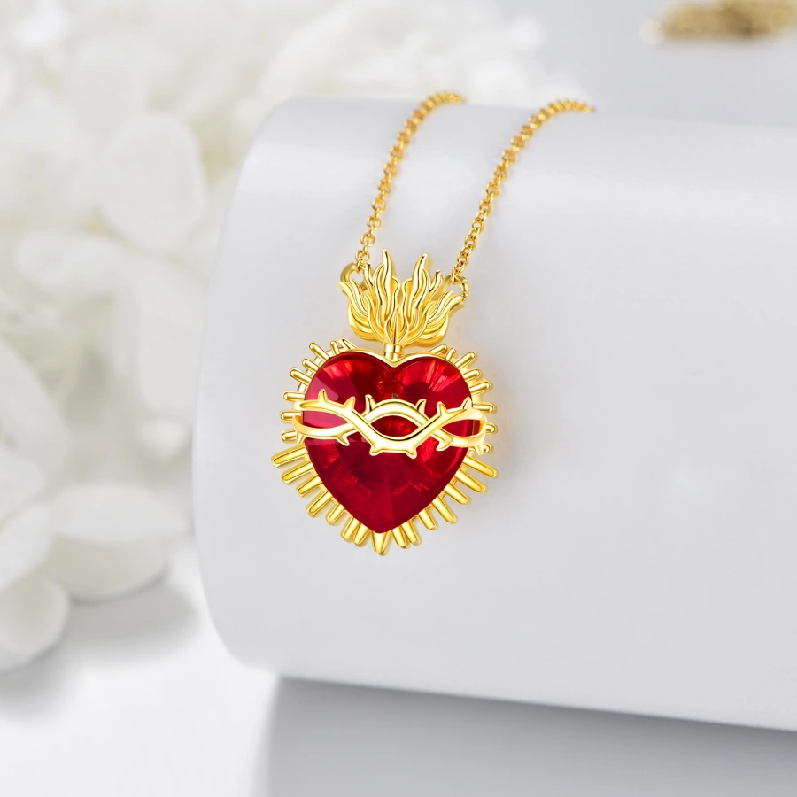 10K Gold Crystal Personalized Birthstone Heart Necklace for Women-3