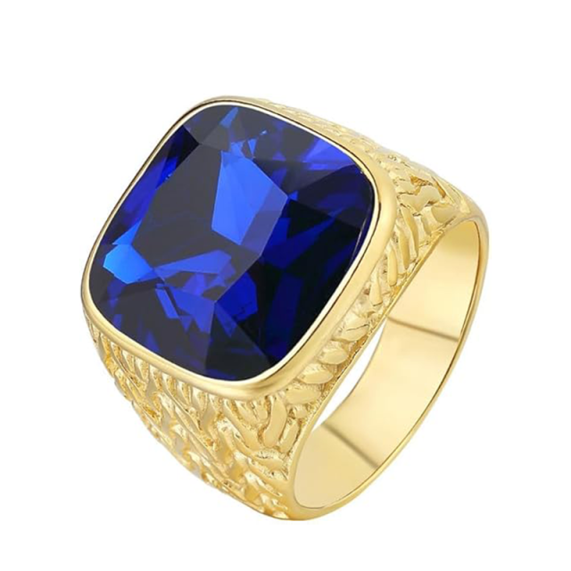 Anillo de oro de 10 quilates con piedra natal personalizada y cristales para hombre-2