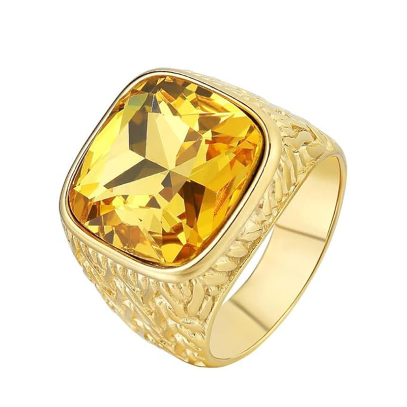 10K White Gold Crystal Personalized Birthstone Ring for Men-3