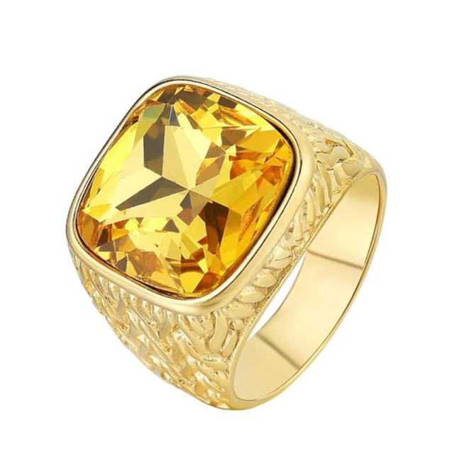 Anillo de oro de 10 quilates con piedra natal personalizada y cristales para hombre-3