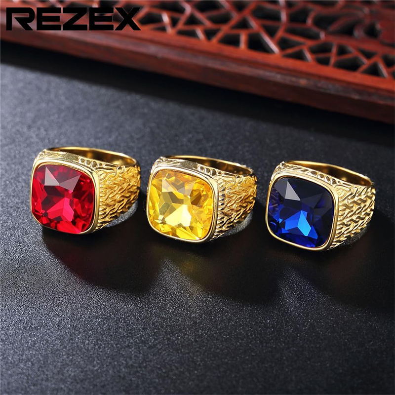 10K Gold Crystal Personalized Birthstone Ring for Men-4