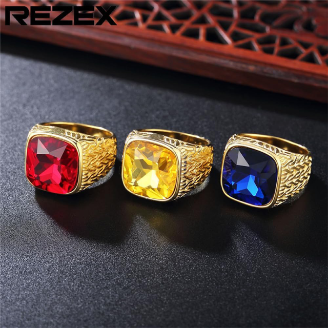 Anillo de oro de 10 quilates con piedra natal personalizada y cristales para hombre-4