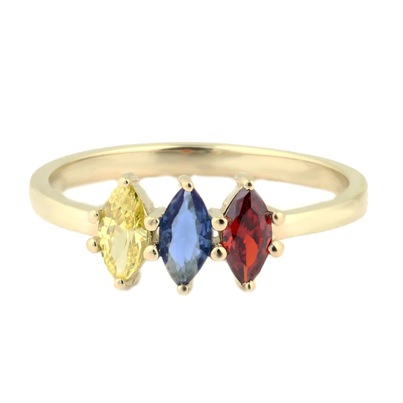 10K Gold Crystal Personalized Birthstone Square Ring for Women-1