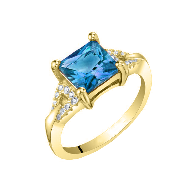 Anello nuziale con pietra di nascita personalizzata in cristallo d'oro 10K-1