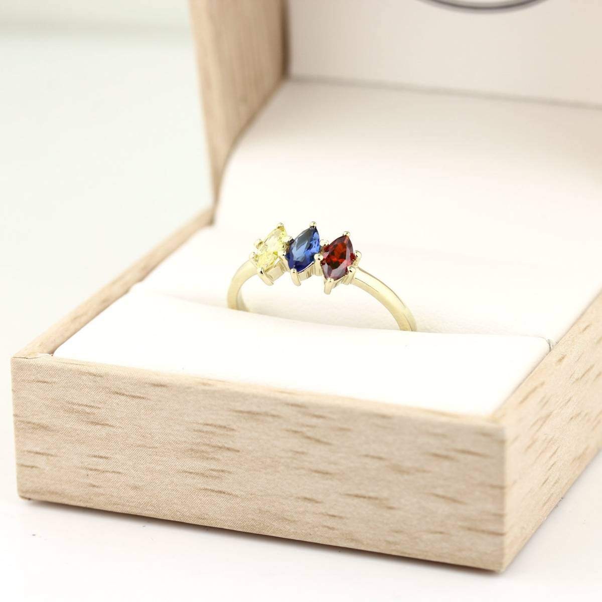 10K Gold Crystal Personalized Birthstone Square Ring for Women-3