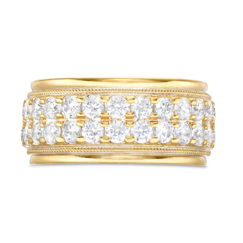 10K Gold 2 CT.T.W. Round Lab Created Diamond Double Row Vintage-Style Wedding Ring for Men D-VVS1-1