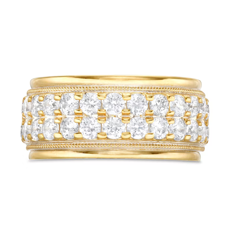 18K Gold 2 CT Circular Custom Diamond Double Row Vintage-Style Wedding Band for Men-1