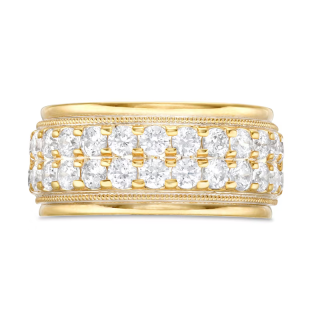 10K Gold 2 CT Round Lab Created Diamond Double Row Vintage-Style Wedding Ring for Men D-VVS1 3EX IGI Certified-32