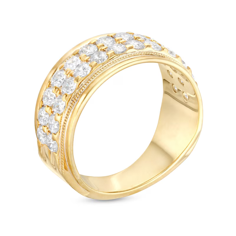 10 Karat Weißgold, 2 Karat, rund, künstlicher Diamant, zweireihig, Vintage-Stil, Ehering für Männer, D-VVS1-3