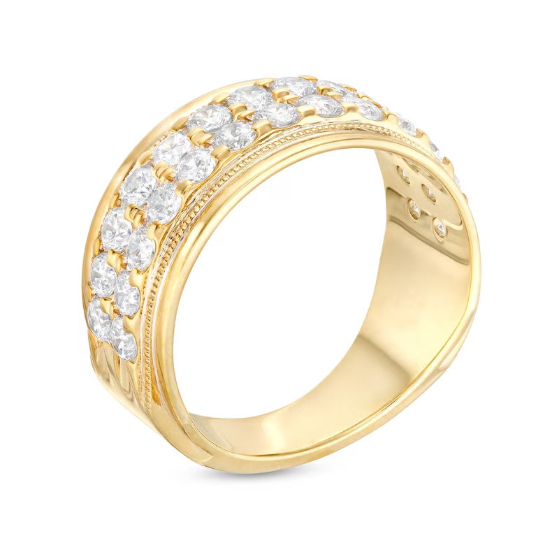 18K Gold 2 CT Circular Custom Diamond Double Row Vintage-Style Wedding Band for Men-3