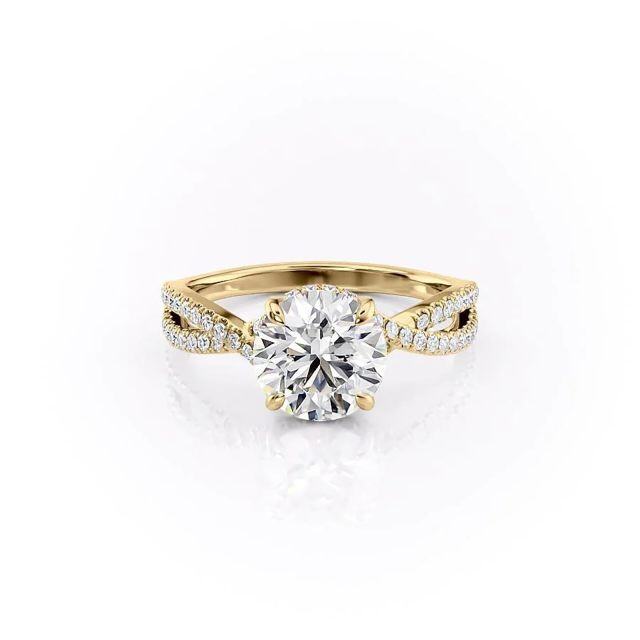 Bague de fiançailles en or 10 carats avec gravure personnalisée et moissanite circulaire de 1 ct