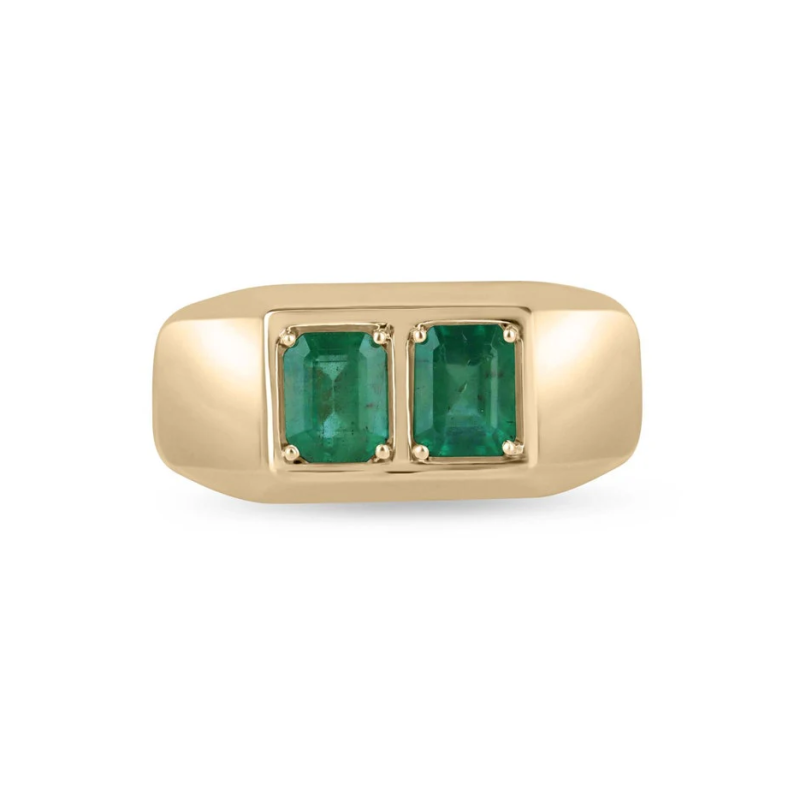 10 Karat Gold 2 Karat TW Smaragdschliff Doppel-Smaragd Duo Klobiger Unisex-Ring mit Lünette für Herren-17