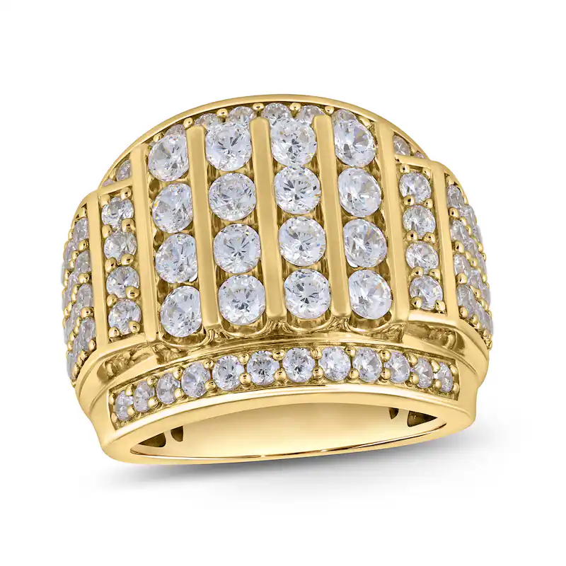10K Gold 4 CT.T.W. Round Lab Created Diamond Multi-Row Column Wedding Ring for Men D-VVS1-34