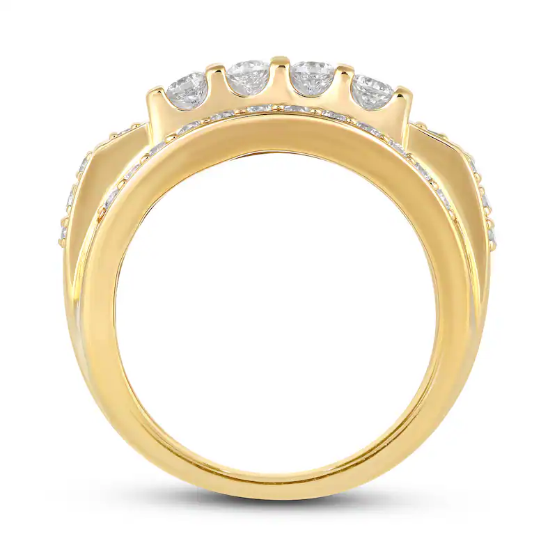 14K Rose Gold 4 CT.T.W. Round Lab Created Diamond Multi-Row Column Wedding Ring for Men D-VVS1-4