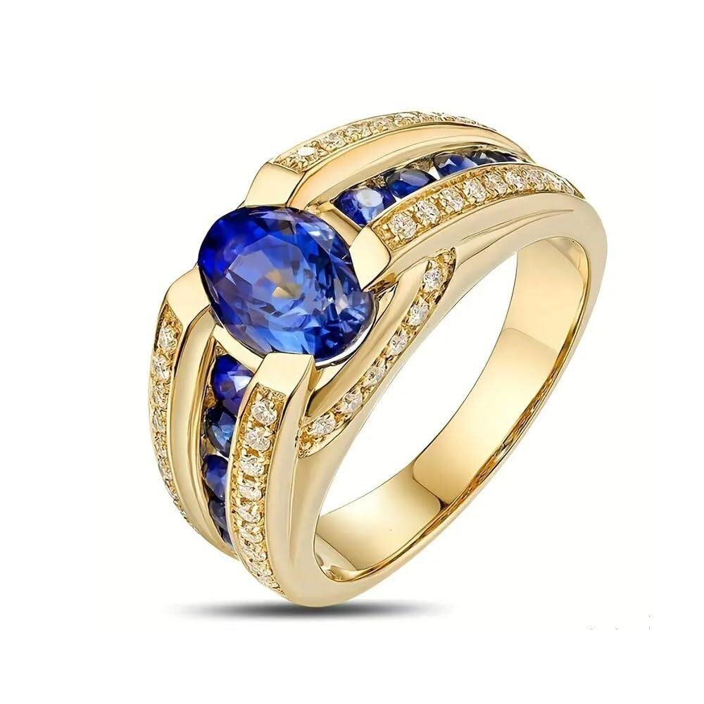 10K Gold Oval Aquamarine Engagement Ring Gemstone Anniversary Rings for Men-1