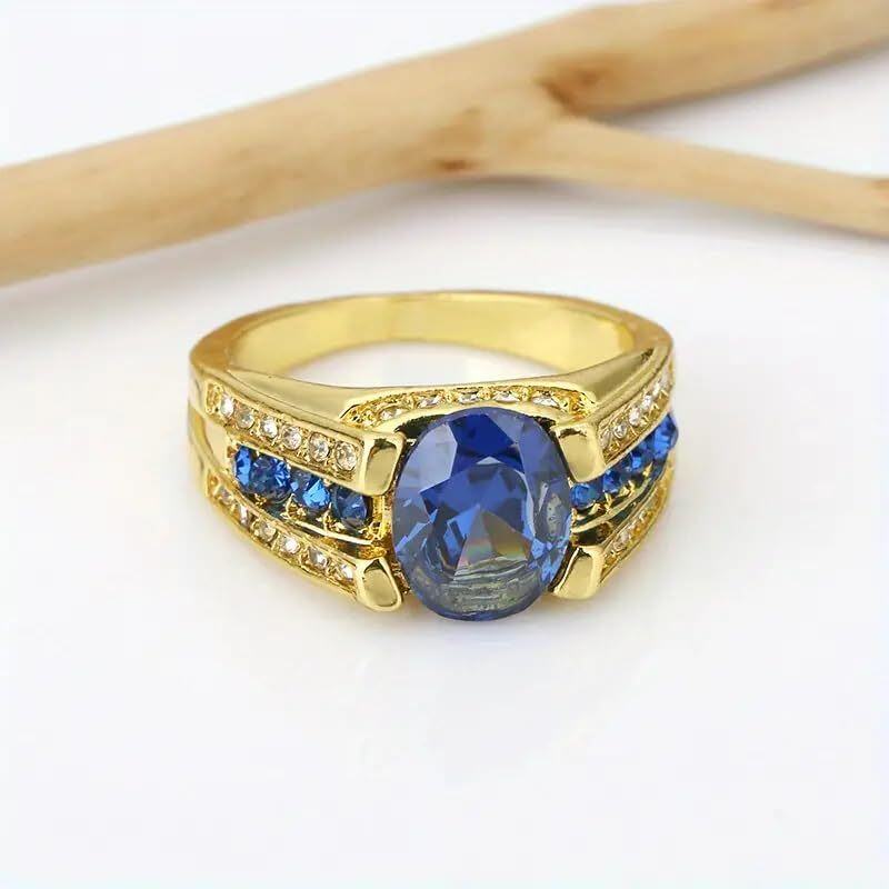 Bague de fiançailles ovale en or blanc 10 carats avec aigue-marine, bague d'anniversaire pour homme-3