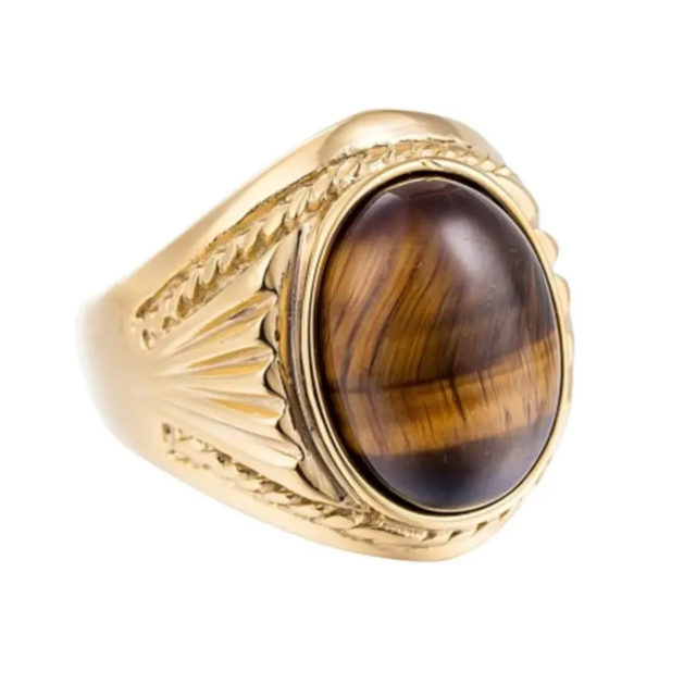 10K Gold 3 CT Oval Tiger's Eye Engagement Ring-2