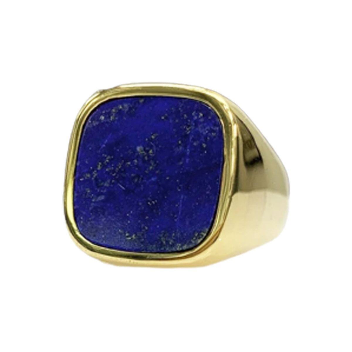 10K Gold 3 CT Princess-square Lapis Lazuli Personalized Engraving Wedding Ring-1