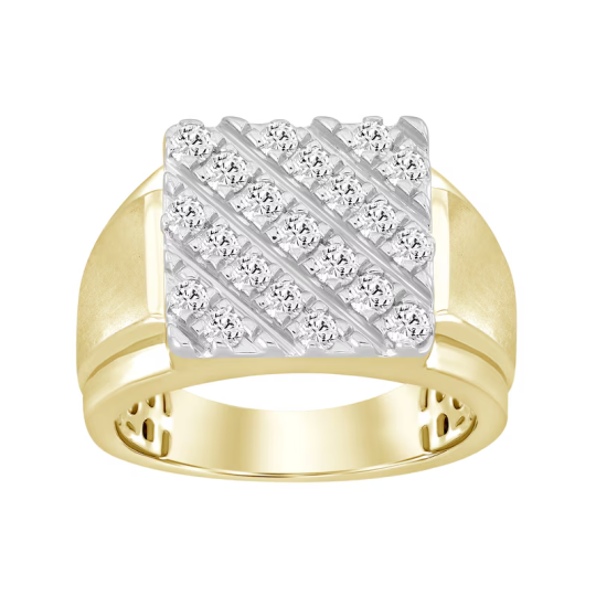 Anillo de bodas para hombre en oro de 10 quilates con diamantes de laboratorio de 1 quilates y parte superior cuadrada.