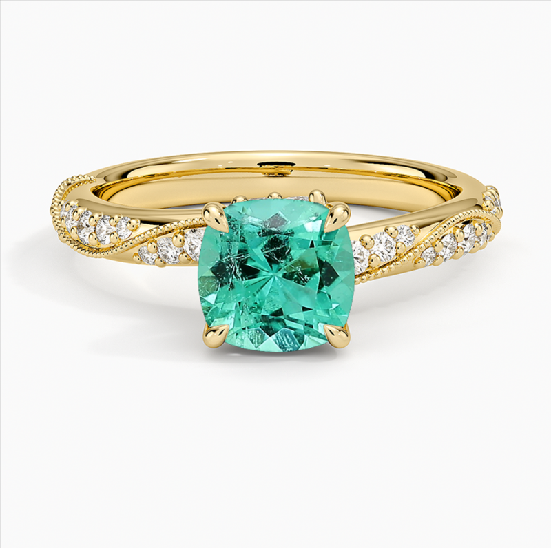 10K Gold Cushion Cut Emerald & 0.3 CT.T.W. Diamond Hidden Accent Engagement Band-1