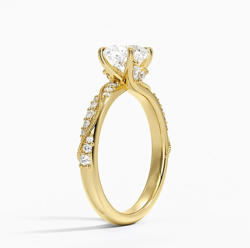 Pierścionek zaręczynowy z 10-karatowego białego złota ze szmaragdem w szlifie poduszkowym i ukrytym akcentem w postaci diamentu o masie 0,3 ct-3