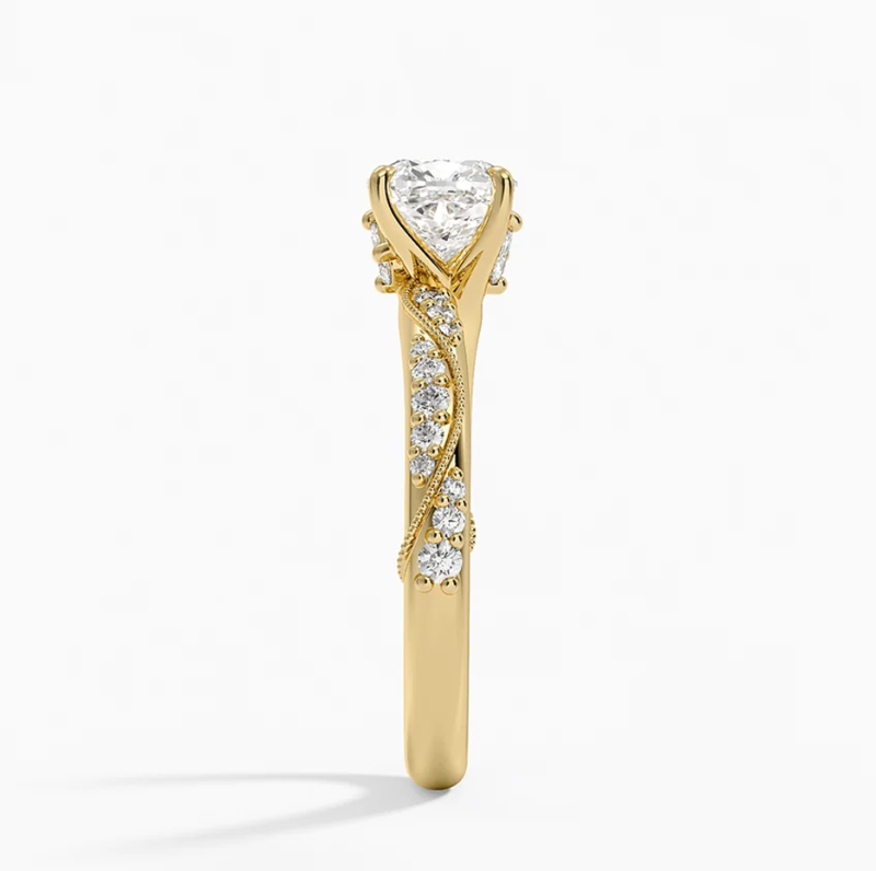 Pierścionek zaręczynowy z 10-karatowego białego złota ze szmaragdem w szlifie poduszkowym i ukrytym akcentem w postaci diamentu o masie 0,3 ct-4