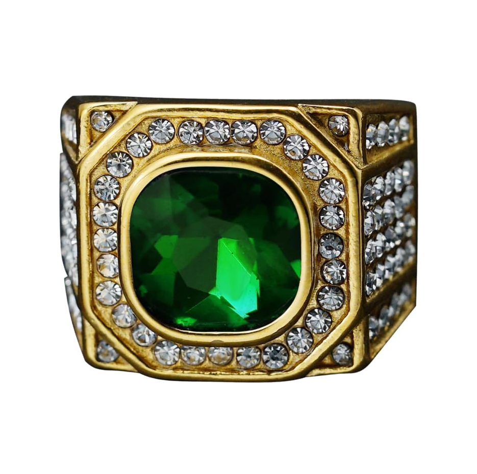 10K Gold Cushion Cut Emerald & Diamond Wedding Band for Men-1