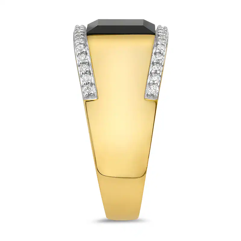 Siegelring aus 10 Karat Gold mit kissenförmigem Onyx und 1/3 Karat Diamantrand, individueller Ring für Männer-3