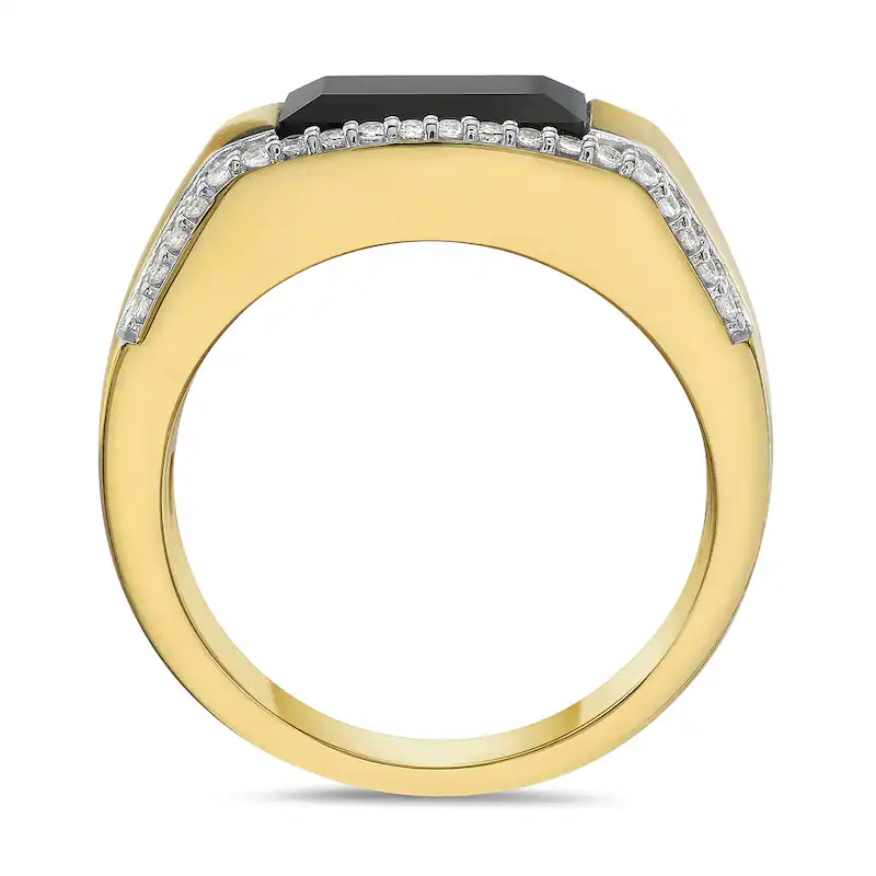 Anello personalizzato con sigillo in onice a forma di cuscino in oro 10K e diamante da 1/3 CT per uomo-4