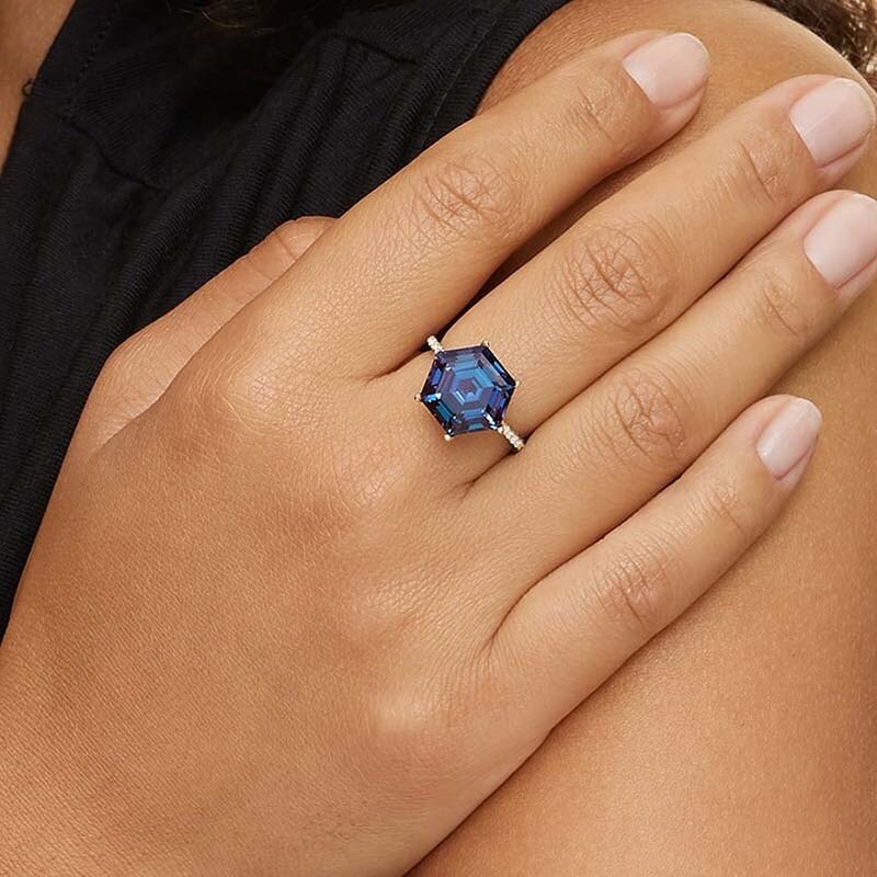 10K White Gold Custom Alexandrite Engagement Ring Gemstone Anniversary Rings-3